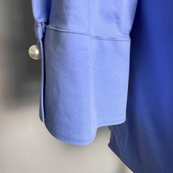 Chico's No Iron Chic Stretch Sz 3 (16) Blue Collared Tunic Large Pearl Buttons - Picture 9 of 12